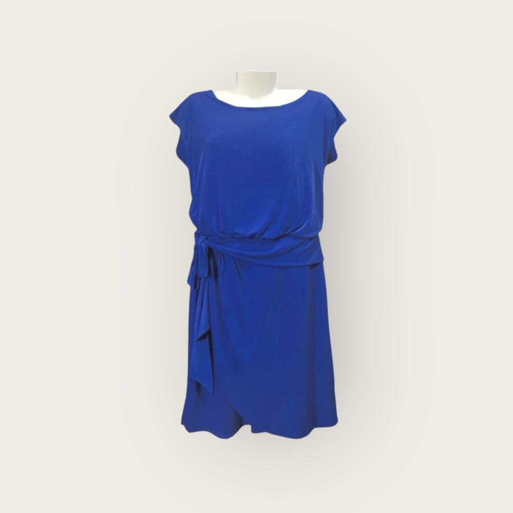 Saint Tropez West Women's Blue Blouson Tie Waist Tulip Hem Dress | Size 8